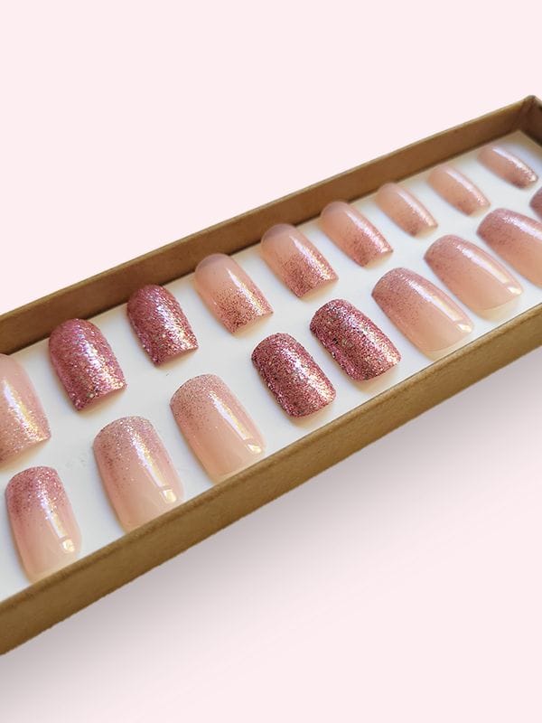 Faux ongles press-on Rose Pailleté