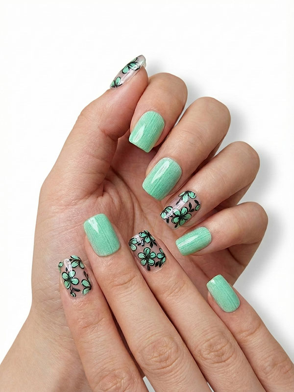 Faux ongles press-on Mint Flower Power