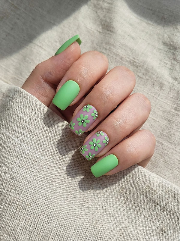 Faux ongles press-on Green Blossom