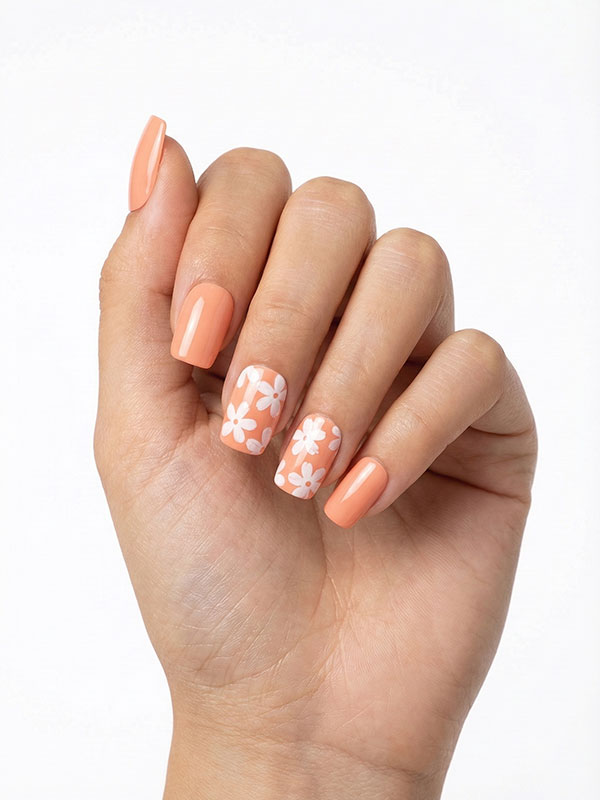 Faux ongles press-on Pêche Fleurie