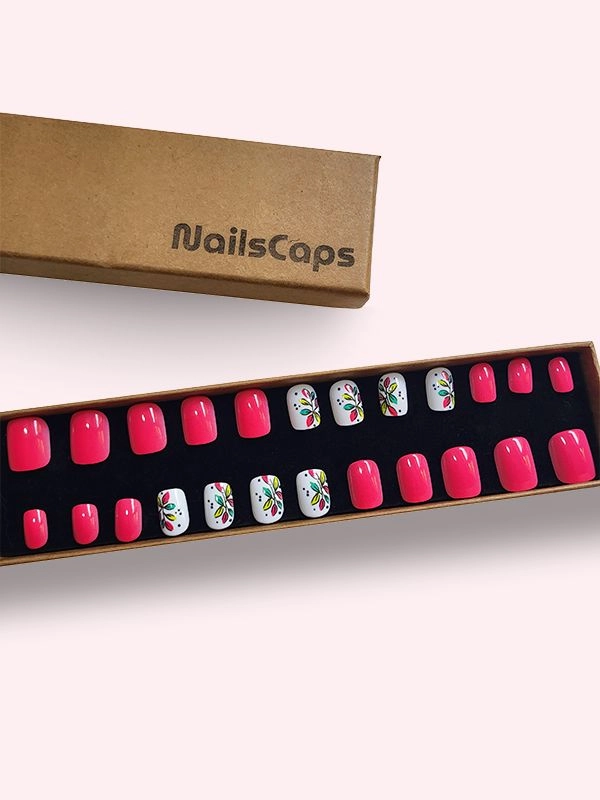 Faux ongles press-on Flowers Red