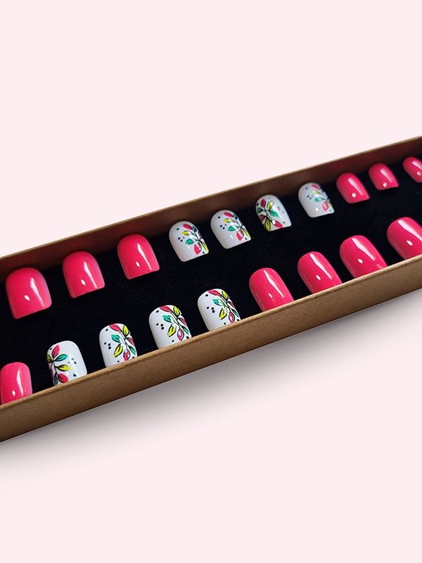 Faux ongles press-on Flowers Red