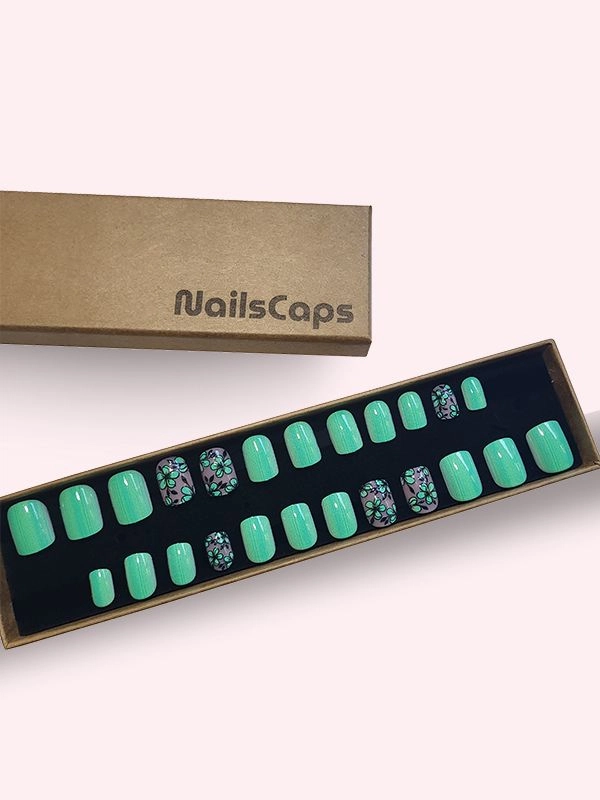 Faux ongles press-on Mint Flower Power