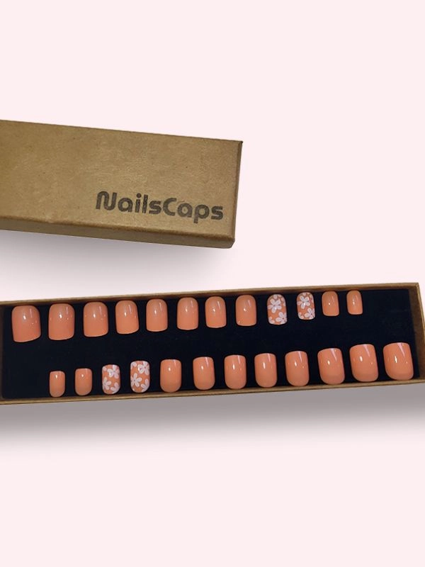Faux ongles press-on Pêche Fleurie
