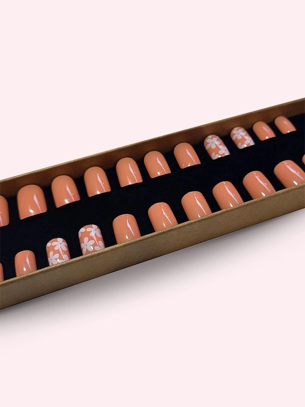 Faux ongles press-on Pêche Fleurie