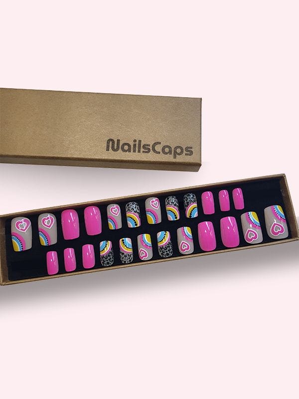 Faux ongles press-on Pink Pop Rainbow