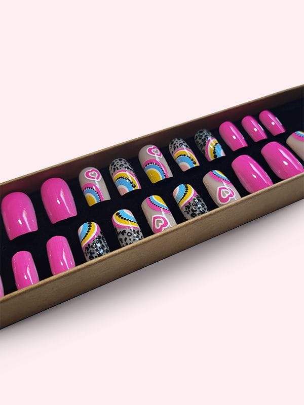 Faux ongles press-on Pink Pop Rainbow