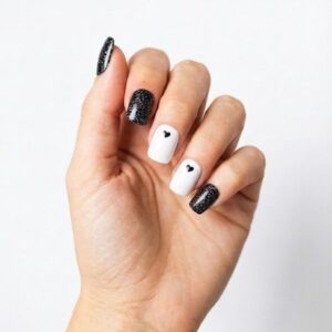 Faux ongles press-on Black Heart Glitter