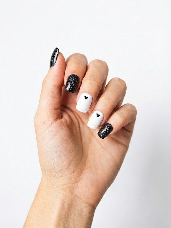 Faux ongles press-on Black Heart Glitter