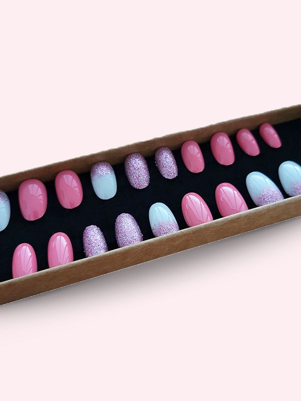 Faux ongles press-on Pink Glitter Party