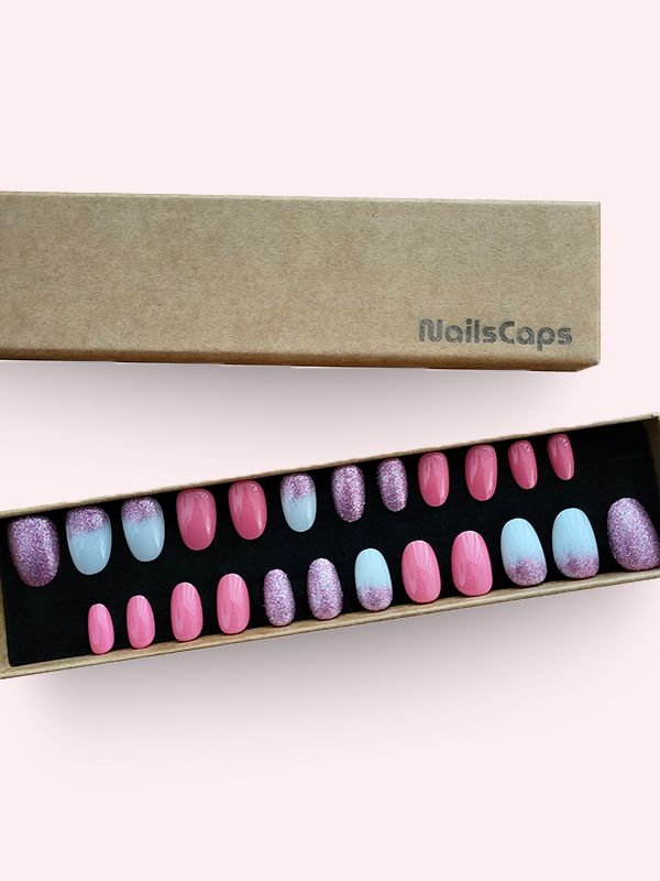 Faux ongles press-on Pink Glitter Party