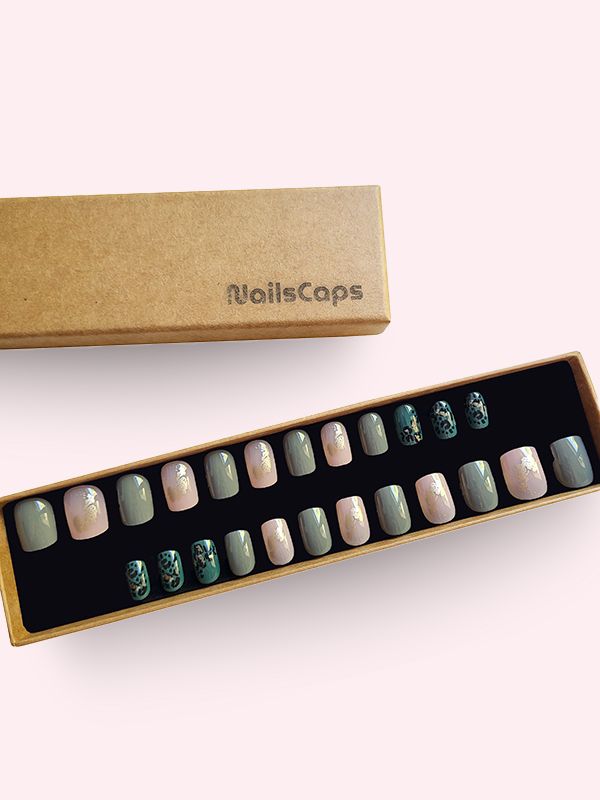 Faux ongles press-on Safari Kaki Léopard