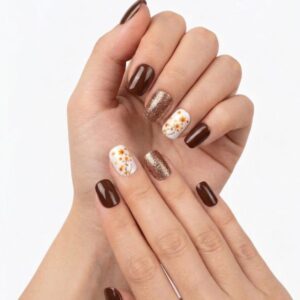 Faux ongles press-on Chocolat et Nail Art Floral