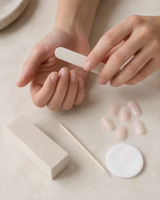 Préparation de l’ongle naturel avant la pose de press-on nails