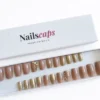 Nude Gold faux ongles press-on nude taupe et dorés pailletés NailsCaps