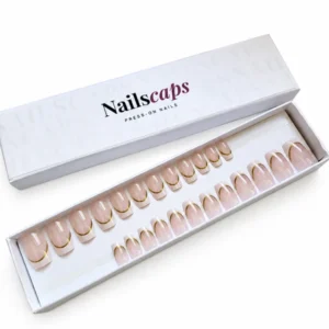 Golden Line faux ongles press-on French dorée nude carrés courts NailsCaps