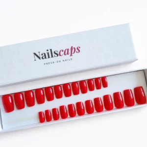 Rouge Intense, faux ongles press-on rouges brillants unis en forme carrée élégante