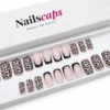 Faux ongles léopard nude avec French noire forme carrée