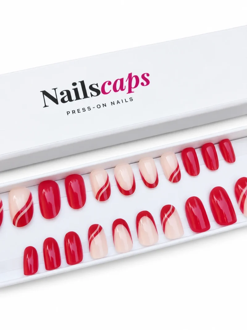 Faux ongles rouges et nude avec French rouge