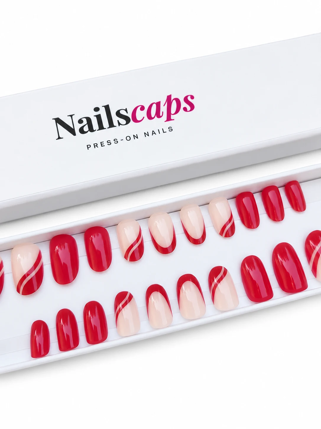 Faux ongles rouges et nude avec French rouge